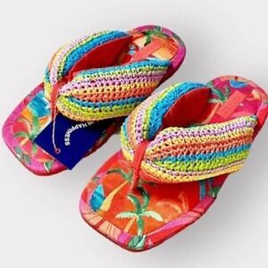 NWT Farm Rio Women's Tropical Puffy Flip Flop Vegan Sandals  Multi Color Sz 11